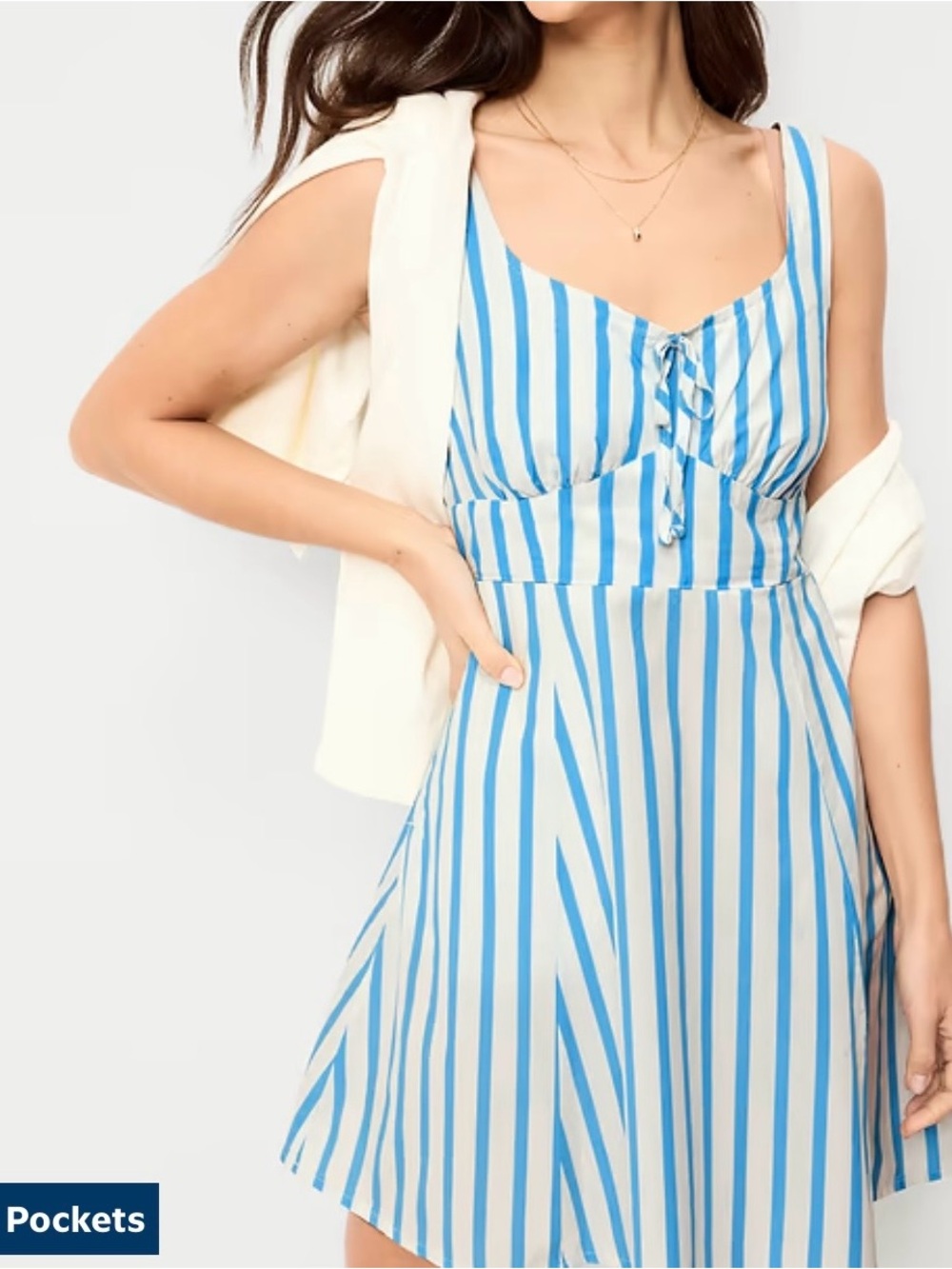 NWT Old Navy White & Blue Striped Fit & Flare Cami Mini Dress Size Petite Large